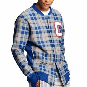 CHAMPION REVERSE WEAVE BASEBALL JACKET - Men – Large - Gray/Surf The Web